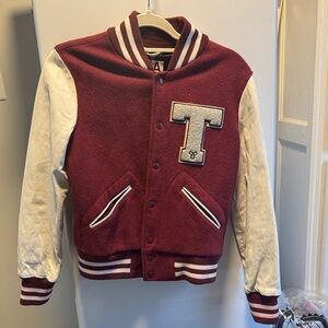 TNA Maroon and Cream Varsity Style Jacket